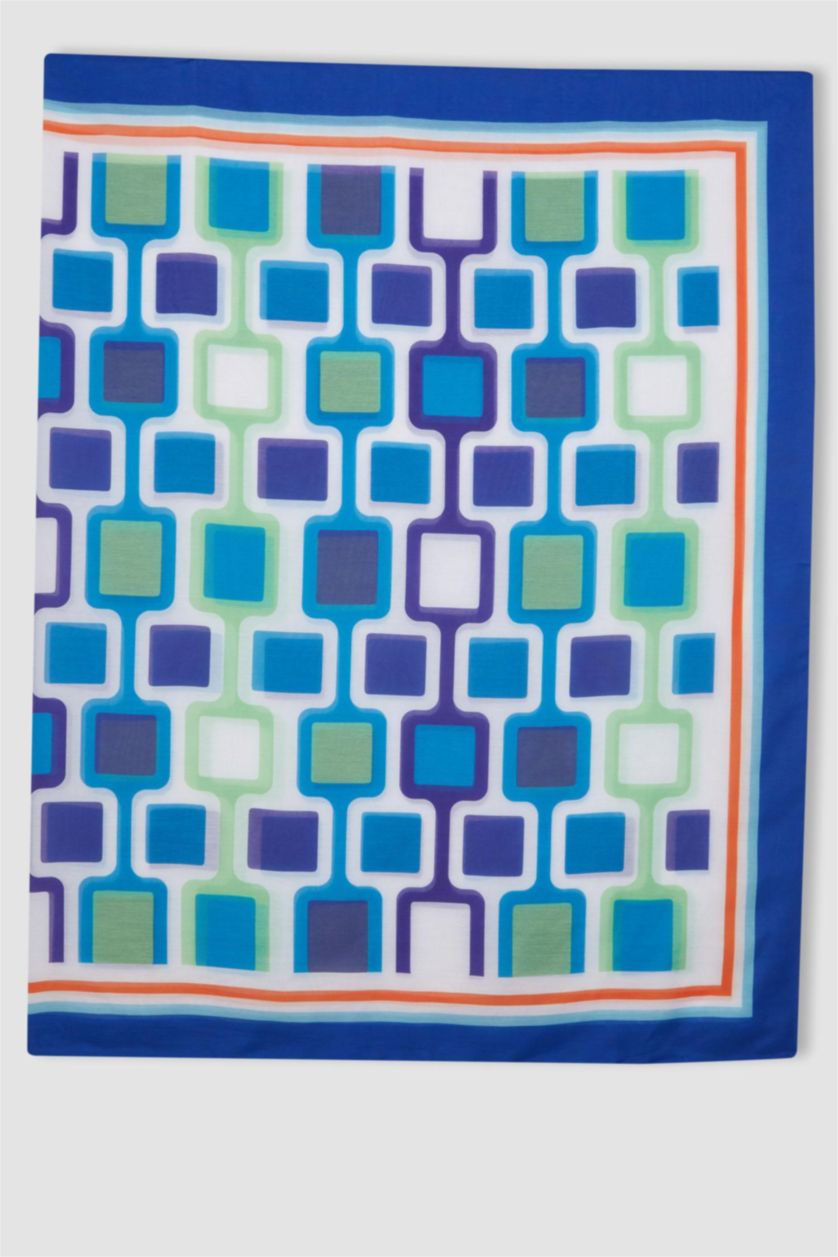 Kadın Deniz Mavisi Regular Fit Desenli Vual Pareo-Fall in Love