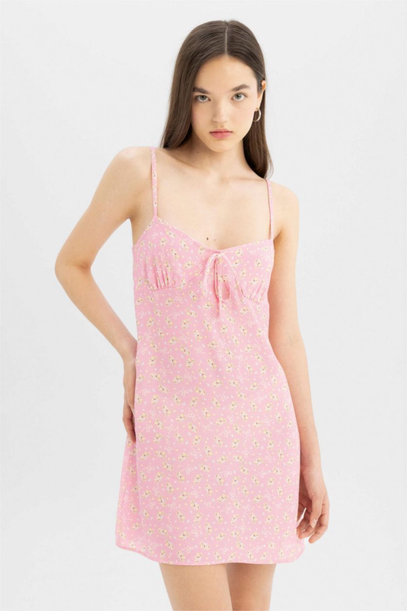 نساء زهري فستان قصير نص ردن مطبوع منسوج بياخة V