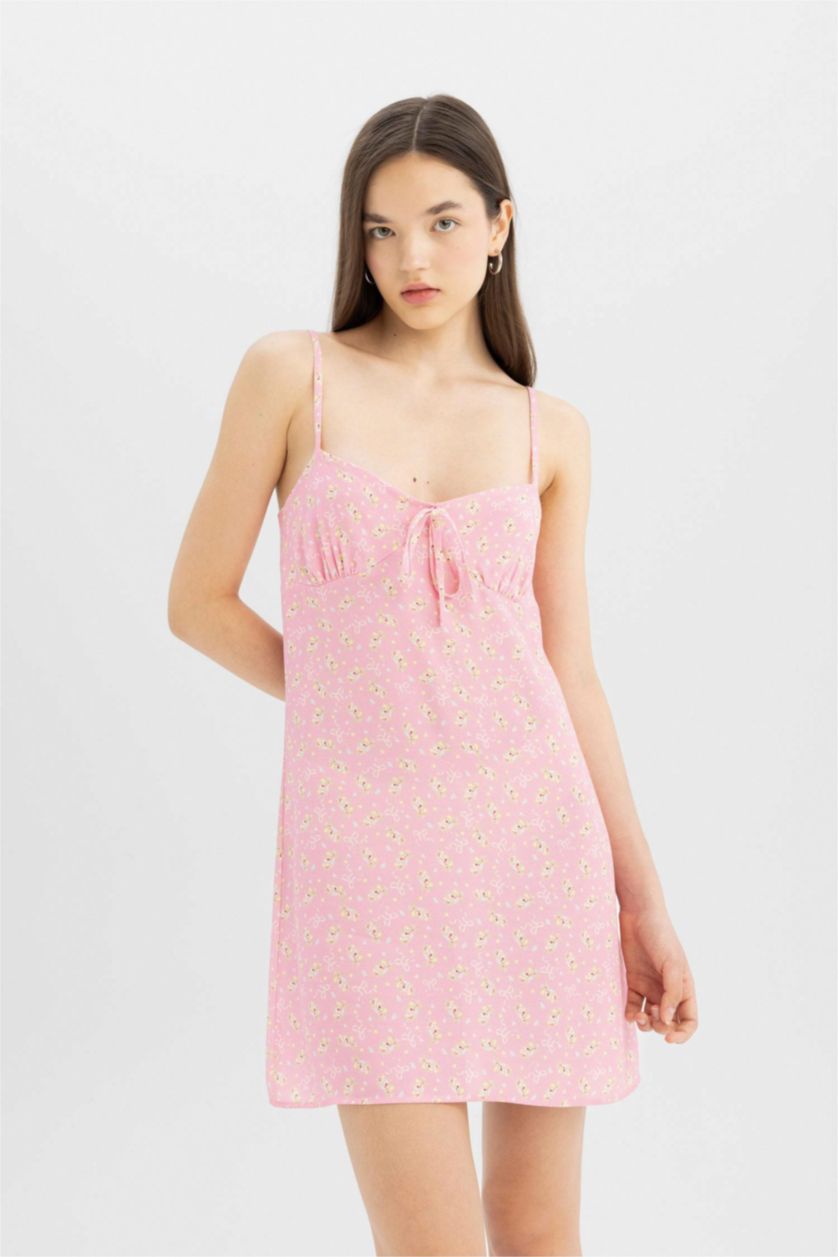 نساء زهري فستان قصير نص ردن مطبوع منسوج بياخة V