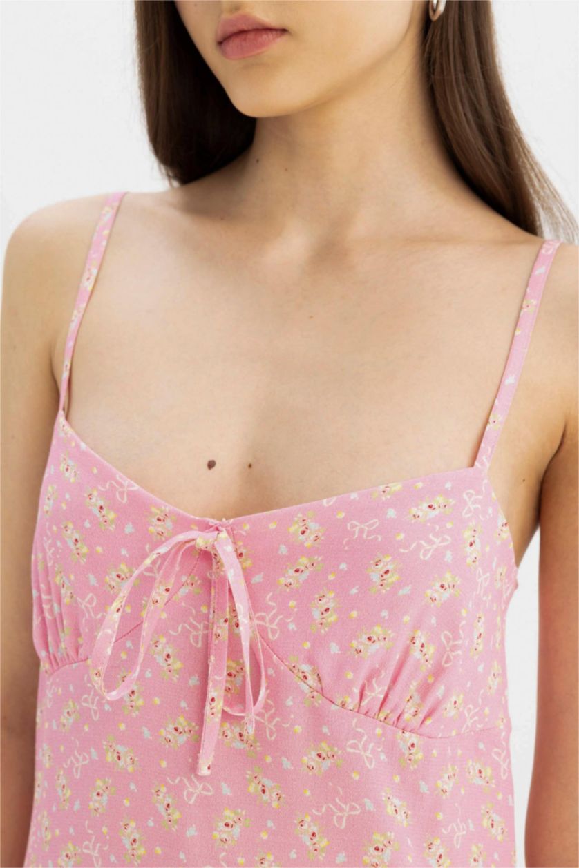 نساء زهري فستان قصير نص ردن مطبوع منسوج بياخة V