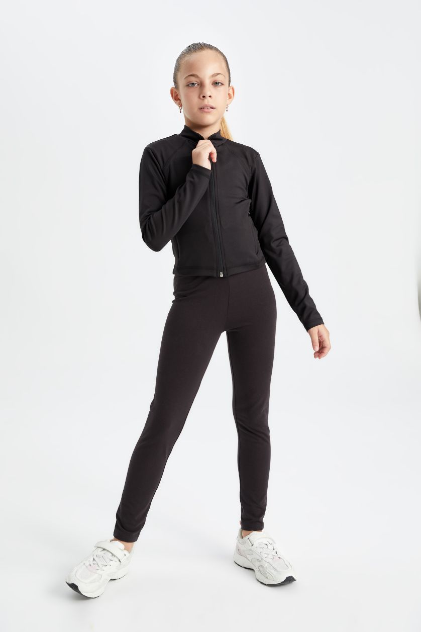 بنات أسود سترة سليم فيت بياقة واقفة بسحاب