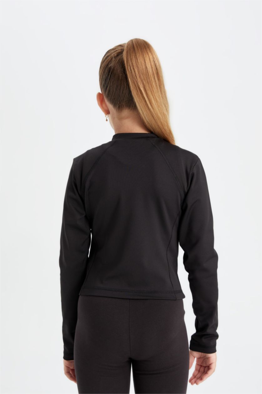 بنات أسود سترة سليم فيت بياقة واقفة بسحاب