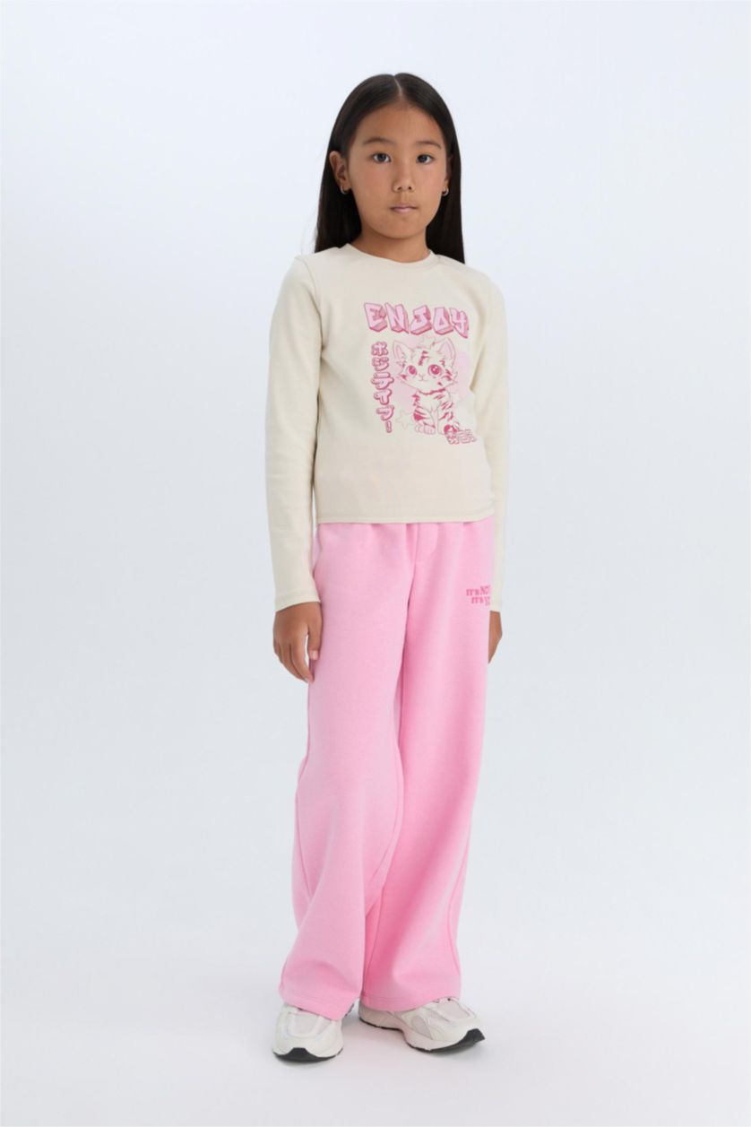 FILLES Rose Pantalon de survêtement large avec taille élastique et à imprimé pour fille
