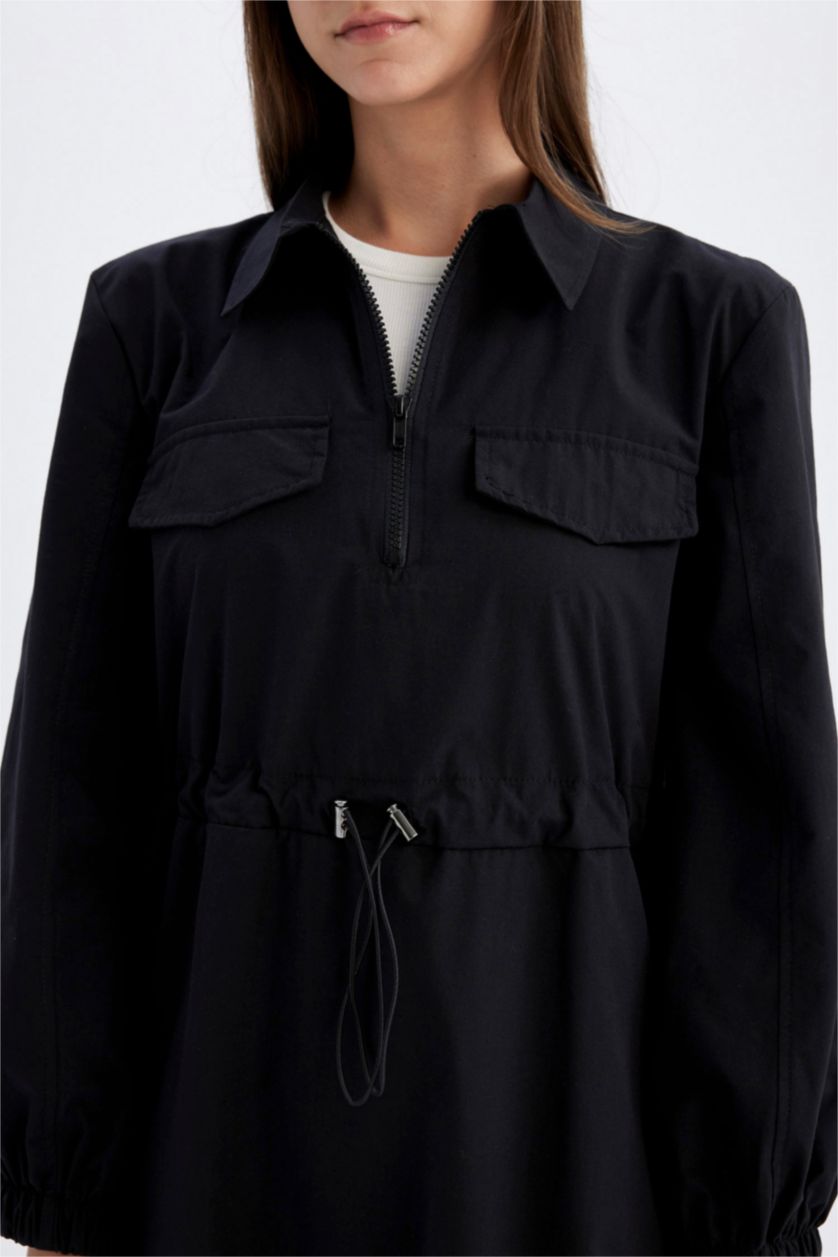 نساء أسود فستان طويل بوبلين ردن طويل بياخة قميص