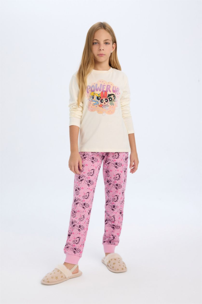 GIRLS & TEENS Ecru PowerPuff Regular Fit Long Sleeve 2 Piece Pajama Set
