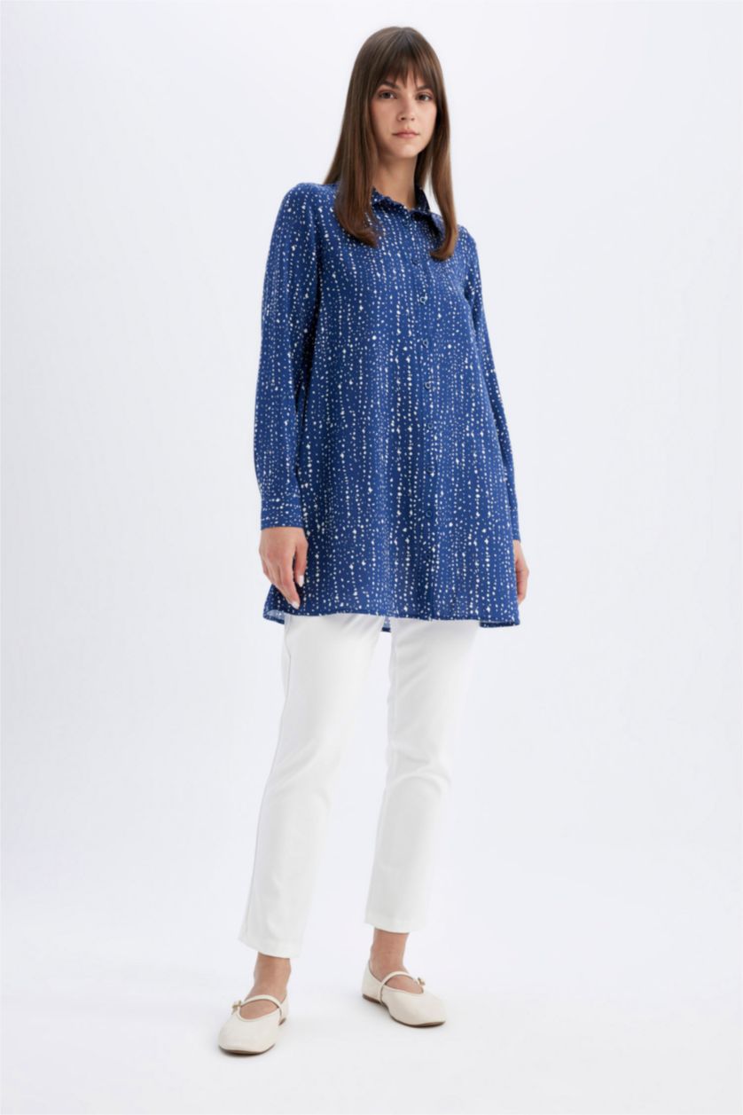 WOMAN Sax Regular Fit Patterned Viscose Basic Shirt Tunic