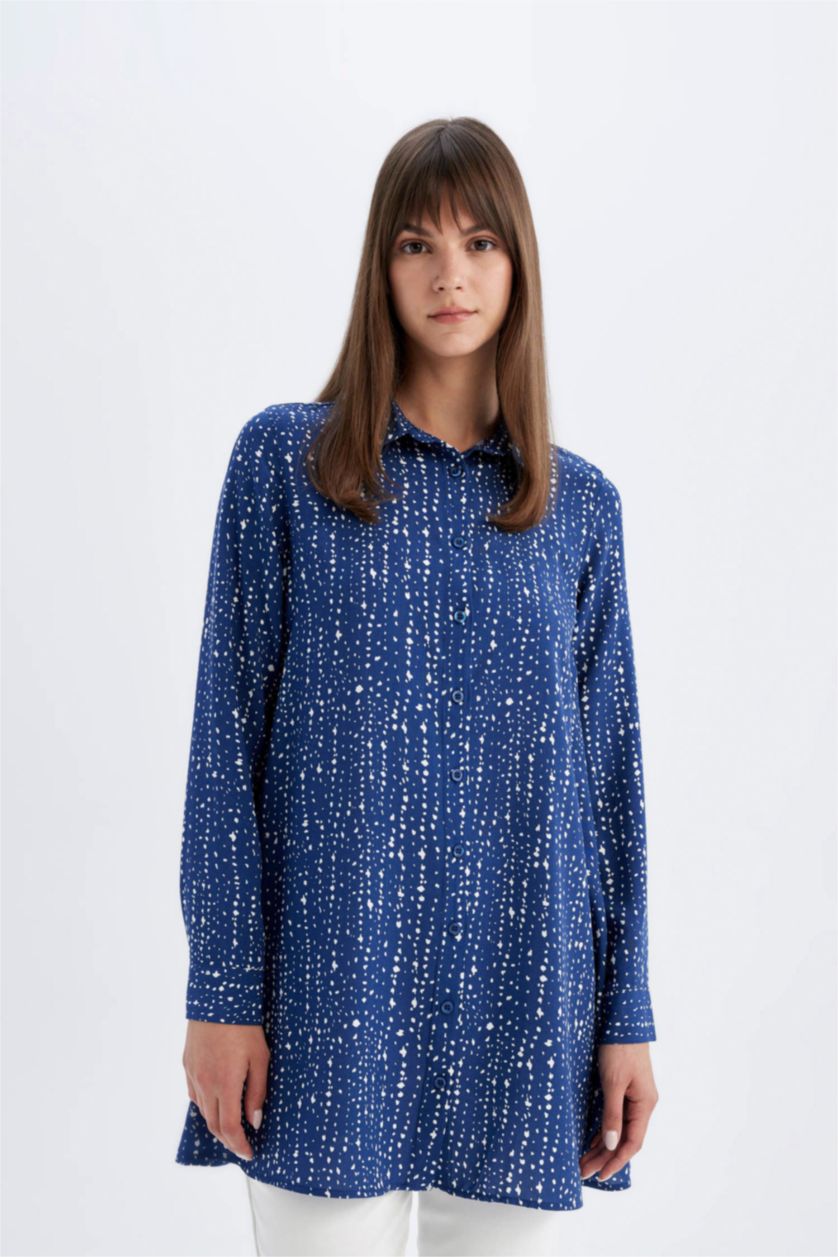 WOMAN Sax Regular Fit Patterned Viscose Basic Shirt Tunic