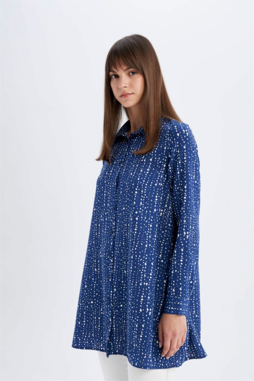 WOMAN Sax Regular Fit Patterned Viscose Basic Shirt Tunic