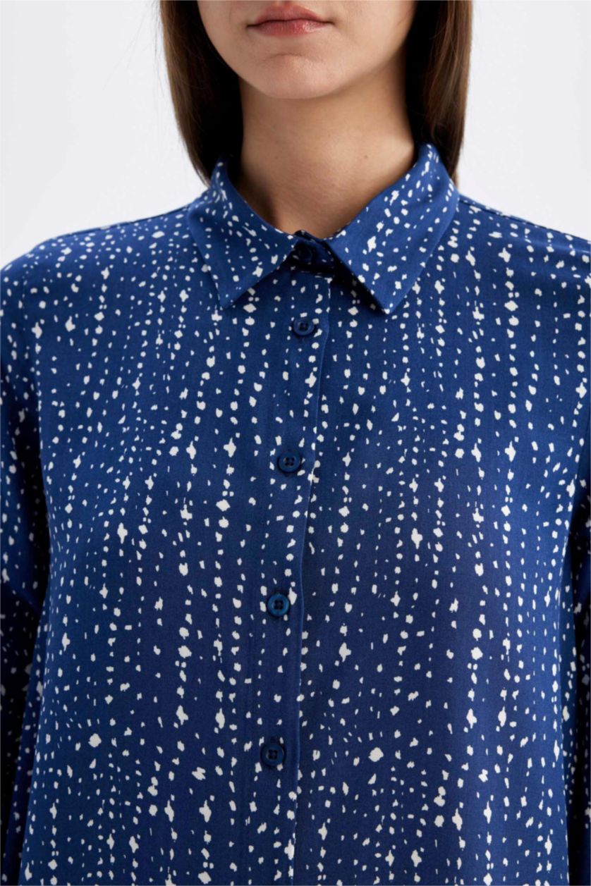 WOMAN Sax Regular Fit Patterned Viscose Basic Shirt Tunic