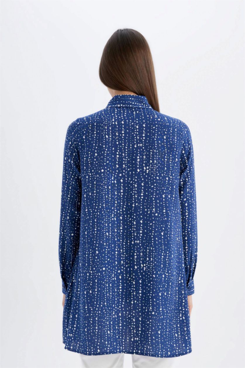 WOMAN Sax Regular Fit Patterned Viscose Basic Shirt Tunic