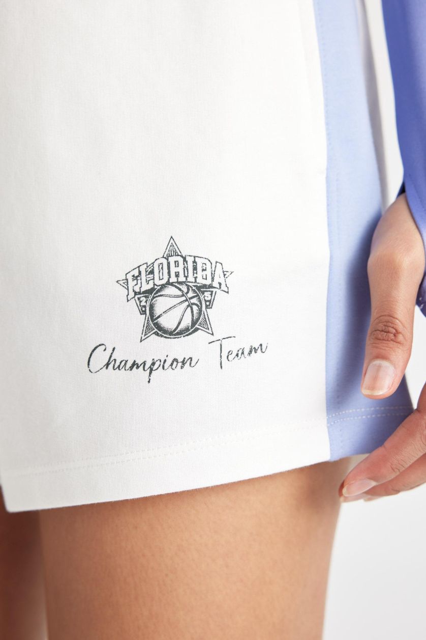 Kadın Ekru Baskılı Sporcu Şort