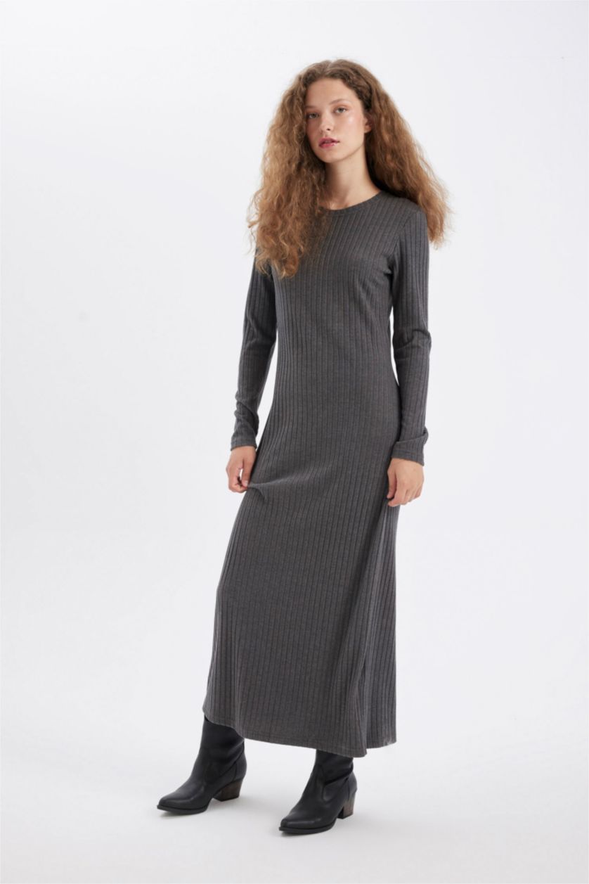 نساء ميلانج أنترا فستان طويل ردن طويل بوديكون بياخة مستديرة