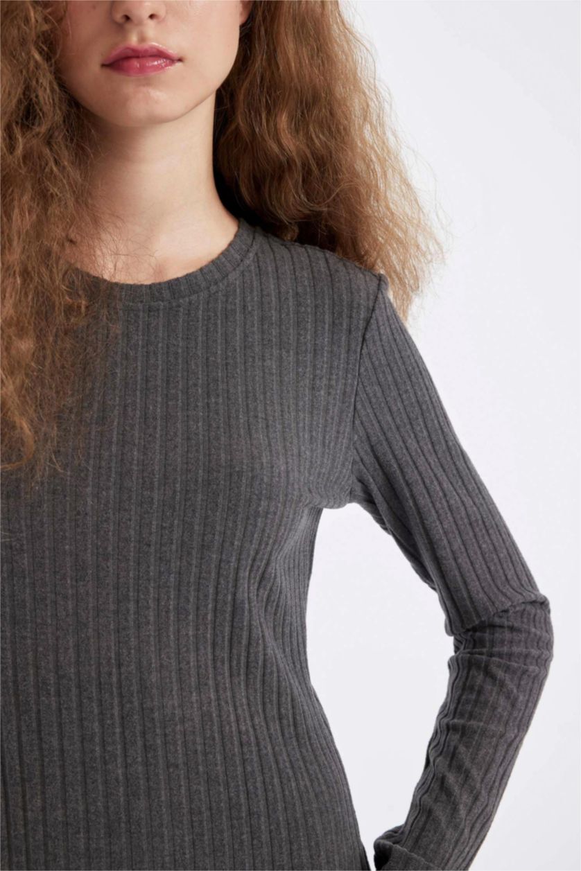 نساء ميلانج أنترا فستان طويل ردن طويل بوديكون بياخة مستديرة