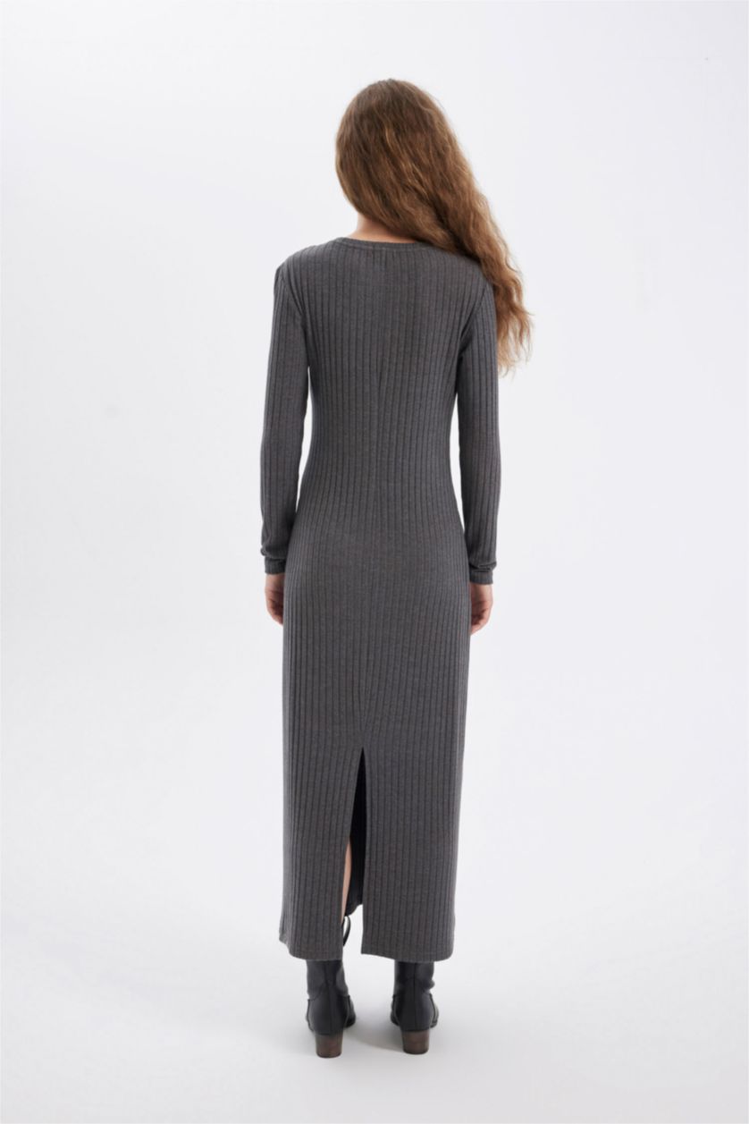 نساء ميلانج أنترا فستان طويل ردن طويل بوديكون بياخة مستديرة