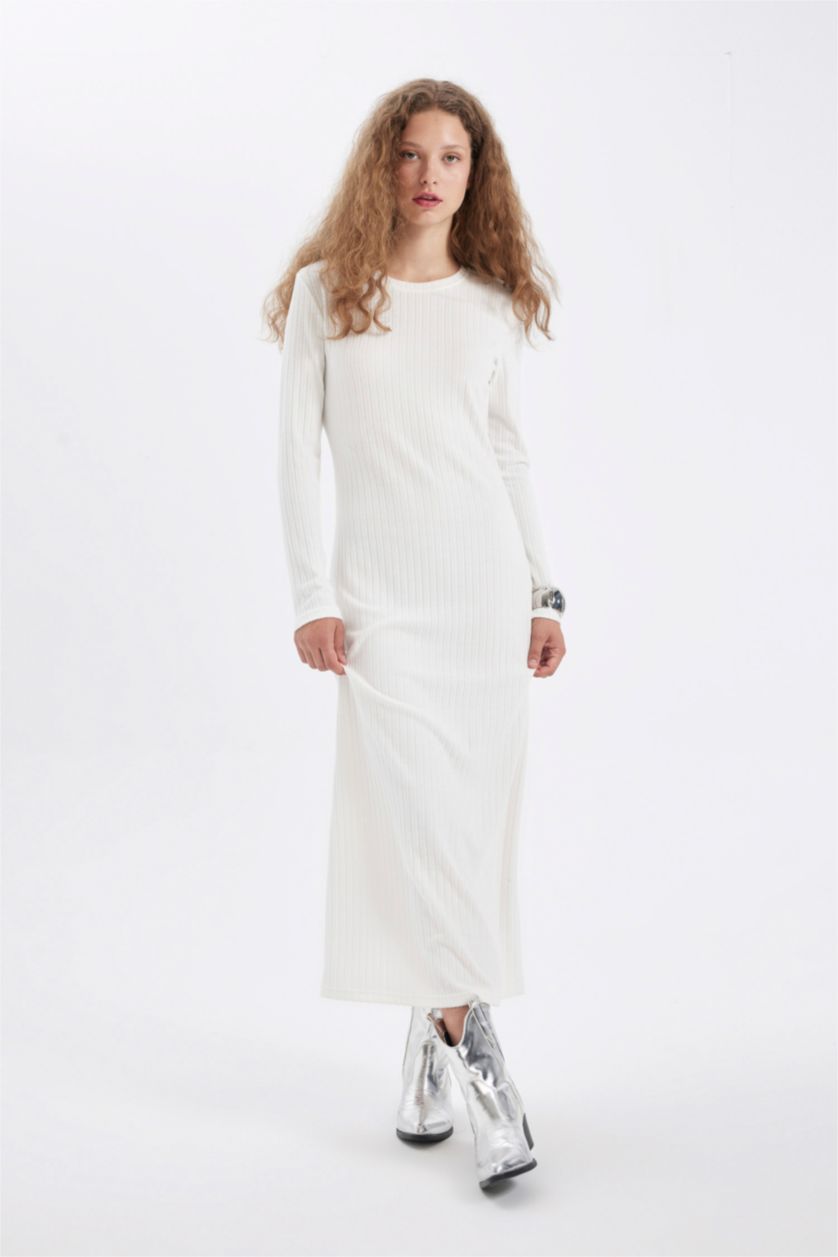 Әйелдерге АҚ тығыз көйлек с мойын ұзын жеңді Ұзын жеңді трикотаж көйлек