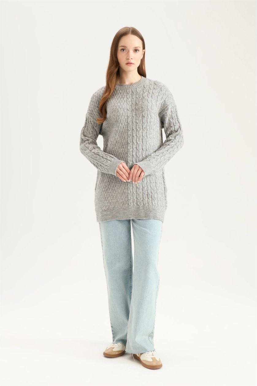 WOMAN Grey Regular Fit Crew Neck Tunic