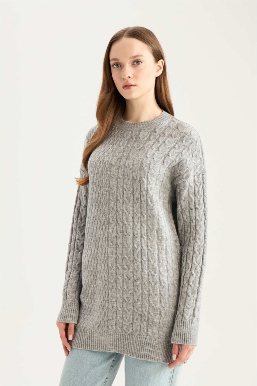 WOMAN Grey Regular Fit Crew Neck Tunic