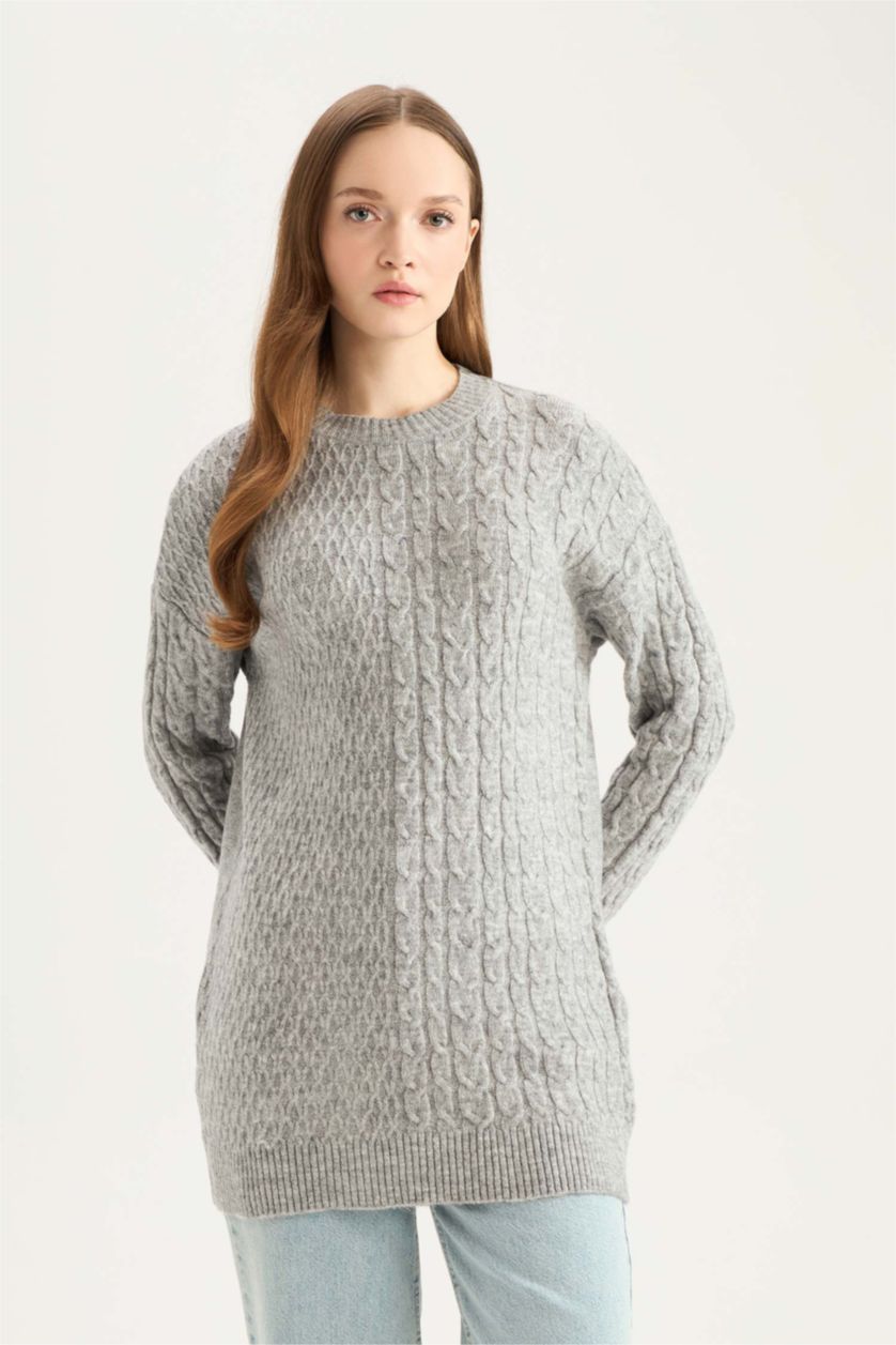 WOMAN Grey Regular Fit Crew Neck Tunic