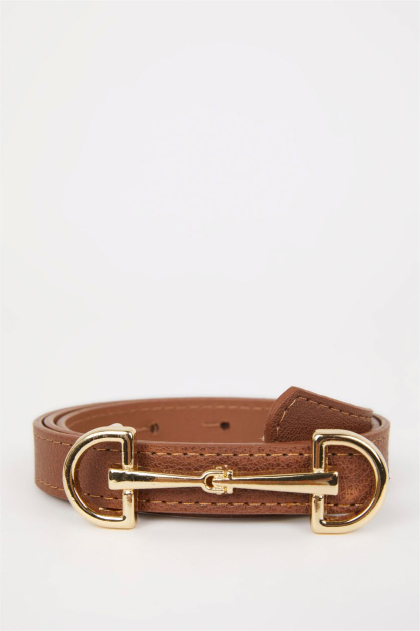 نساء بني غامق حزام فستان نسائي جلد صناعي