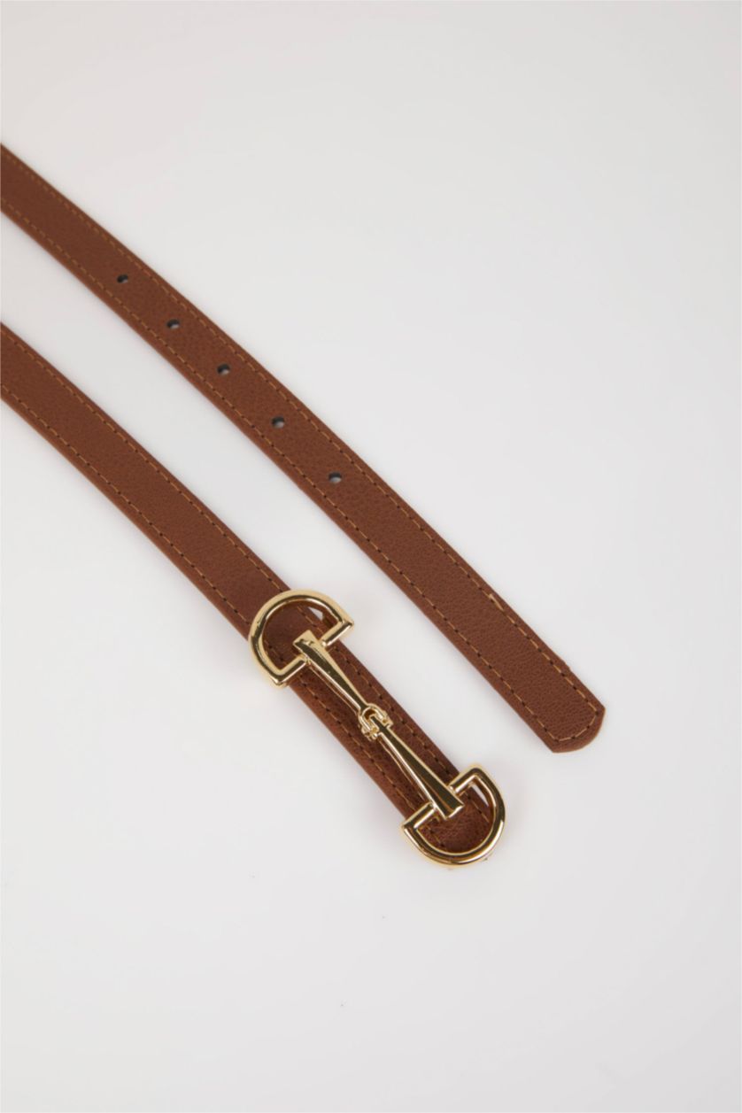 نساء بني غامق حزام فستان نسائي جلد صناعي