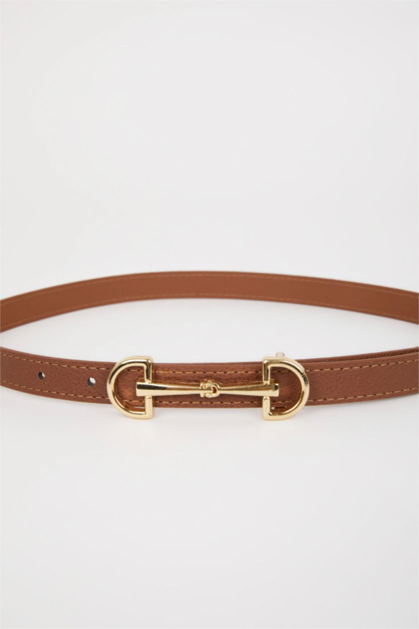 نساء بني غامق حزام فستان نسائي جلد صناعي