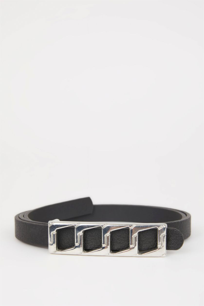 نساء أسود حزام فستان نسائي جلد صناعي