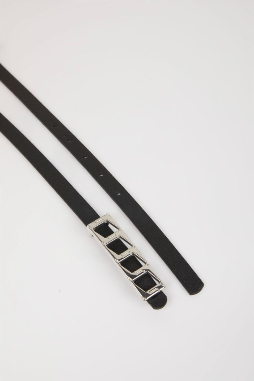 نساء أسود حزام فستان نسائي جلد صناعي