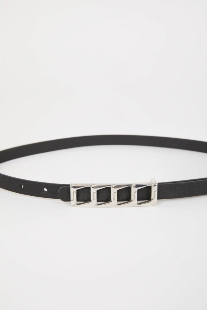 نساء أسود حزام فستان نسائي جلد صناعي