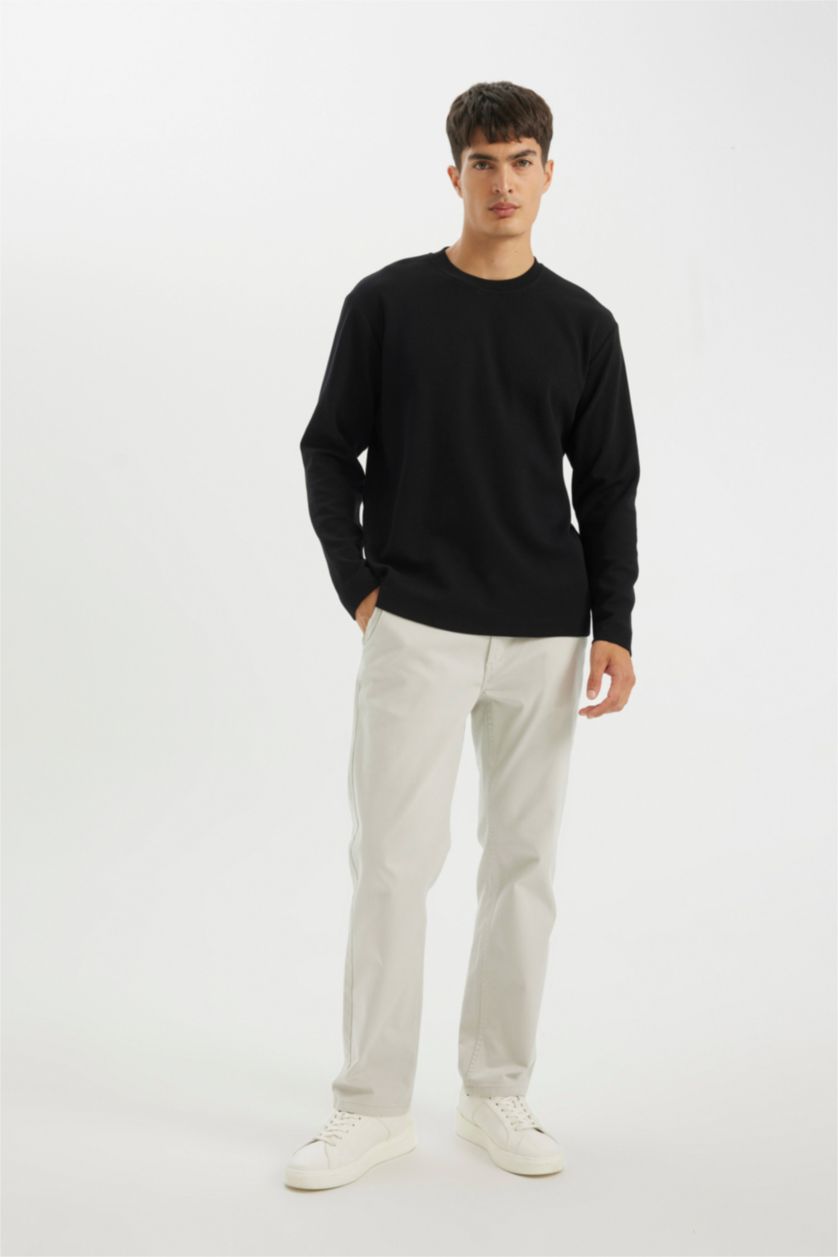 MAN Black Regular Fit Crew Neck Waffle T-Shirt