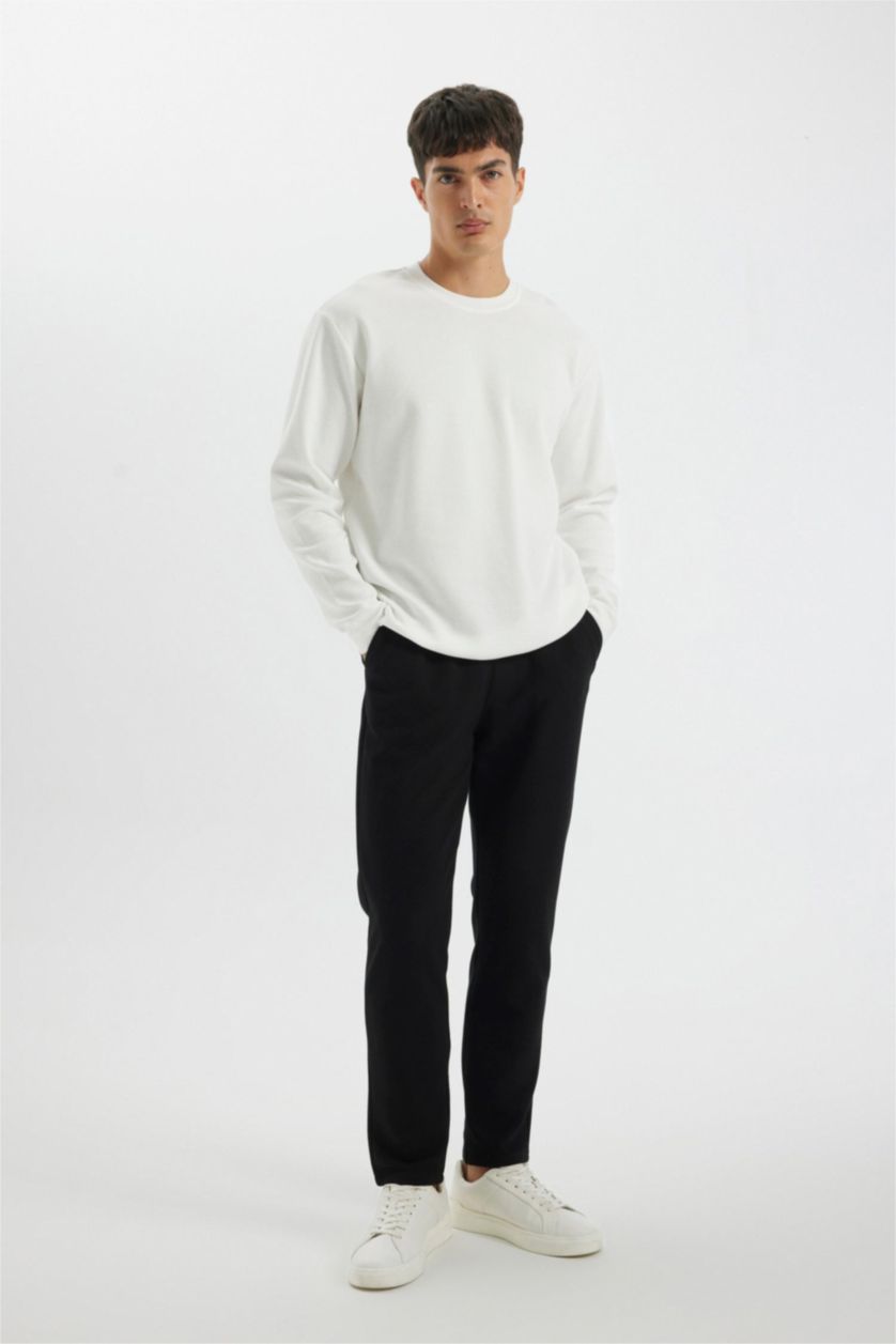 MAN Ecru Regular Fit Crew Neck Waffle T-Shirt