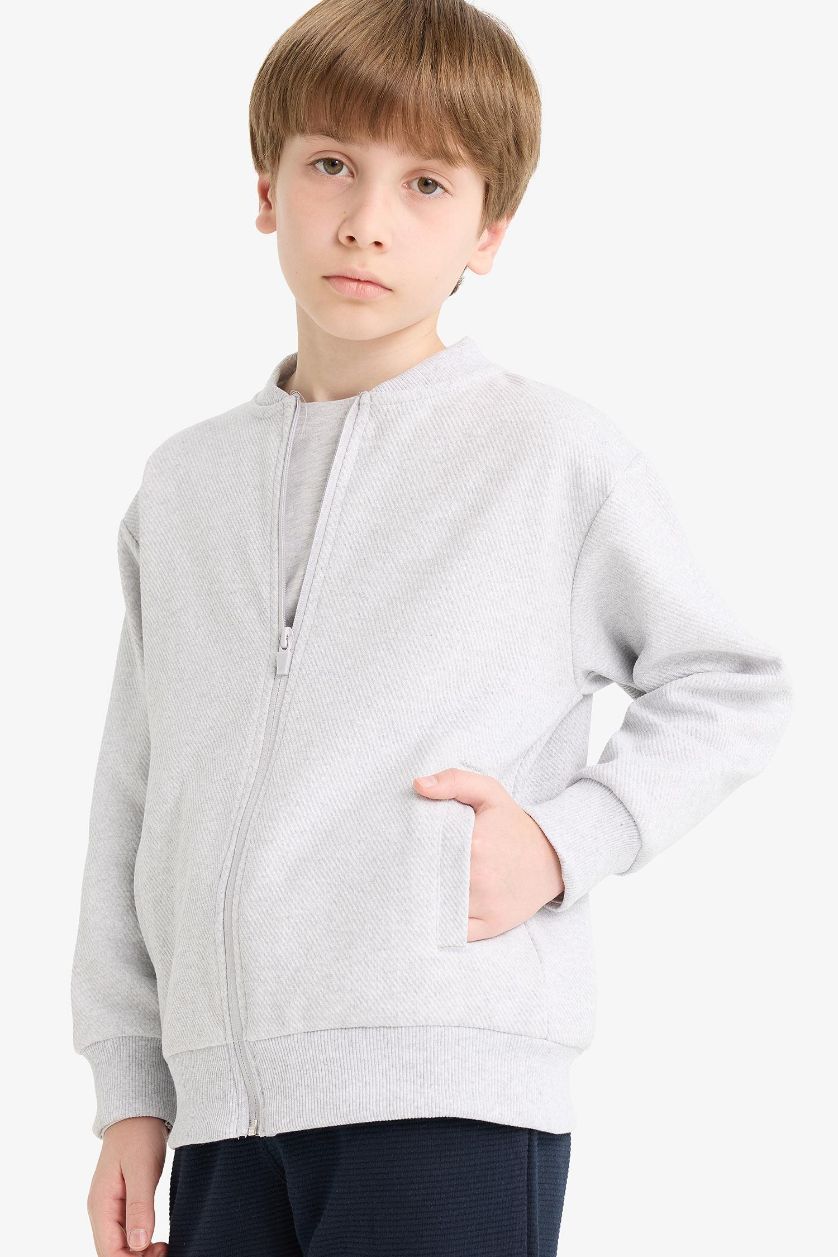 Erkek Çocuk - Genç Erkek Optik Gri Melanj Kolej Yaka Bomber Okul Hırkası Erkek Çocuk