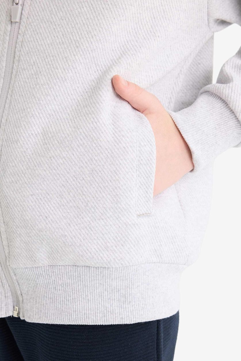 Erkek Çocuk - Genç Erkek Optik Gri Melanj Kolej Yaka Bomber Okul Hırkası Erkek Çocuk