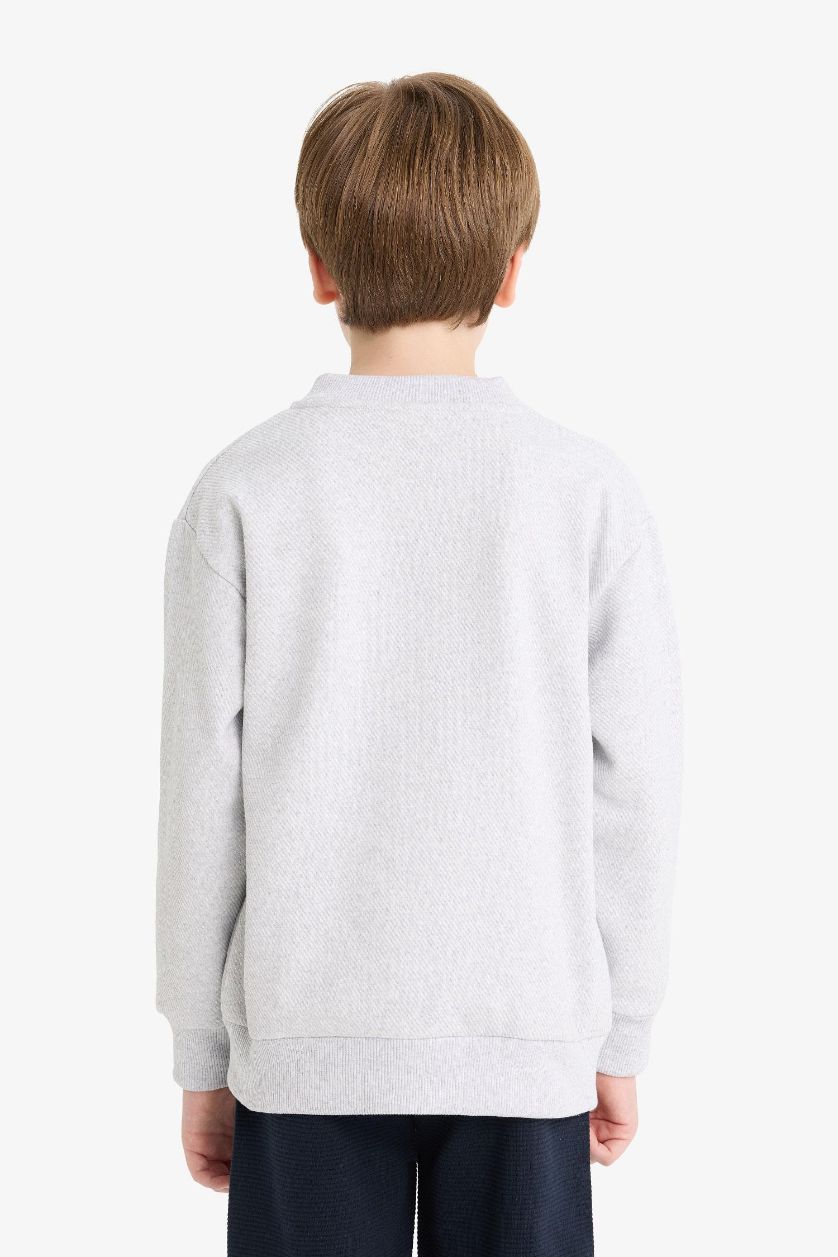 Erkek Çocuk - Genç Erkek Optik Gri Melanj Kolej Yaka Bomber Okul Hırkası Erkek Çocuk