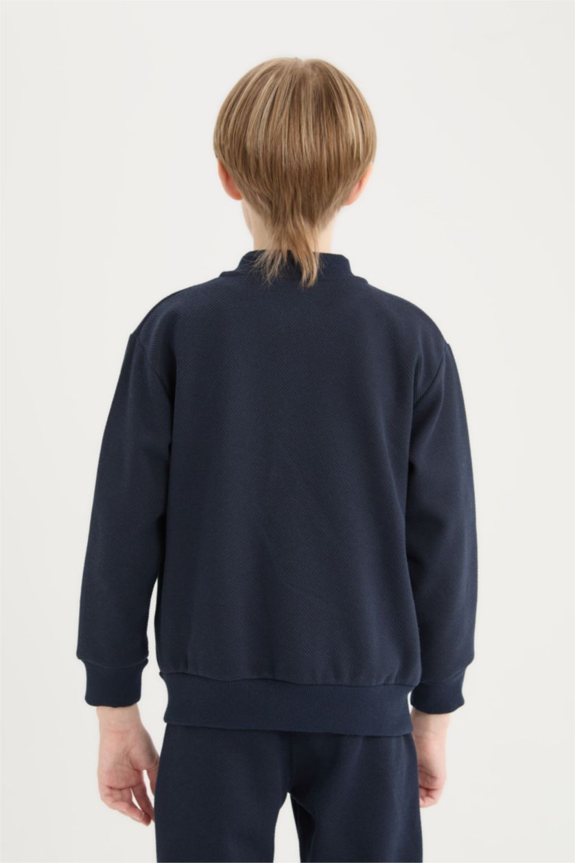 Erkek Çocuk - Genç Erkek Lacivert Kolej Yaka Fermuarlı Bomber Ceket Erkek Çocuk