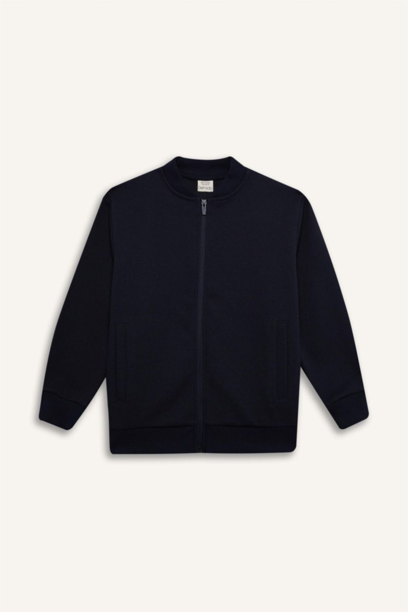 Erkek Çocuk - Genç Erkek Lacivert Kolej Yaka Fermuarlı Bomber Ceket Erkek Çocuk
