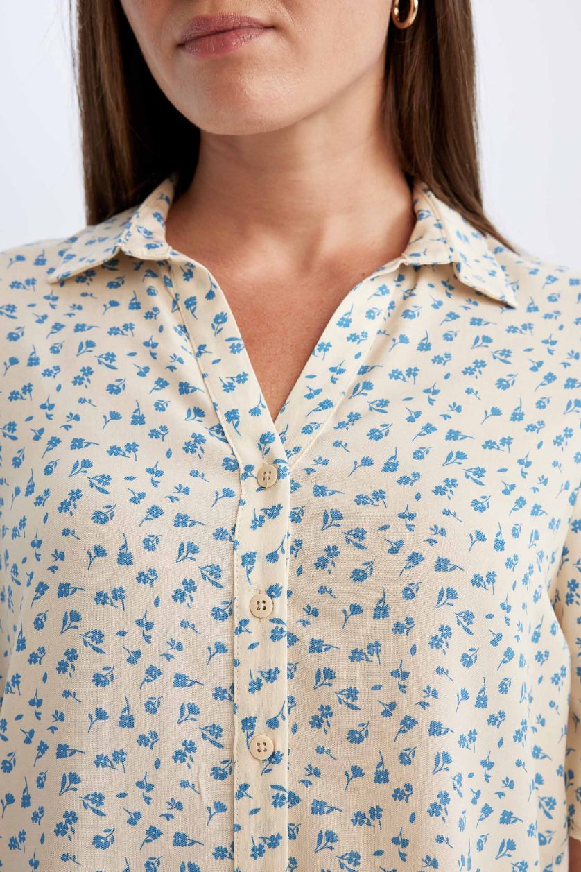 WOMAN Ecru Regular Fit Patterned Short Sleeve Shirt