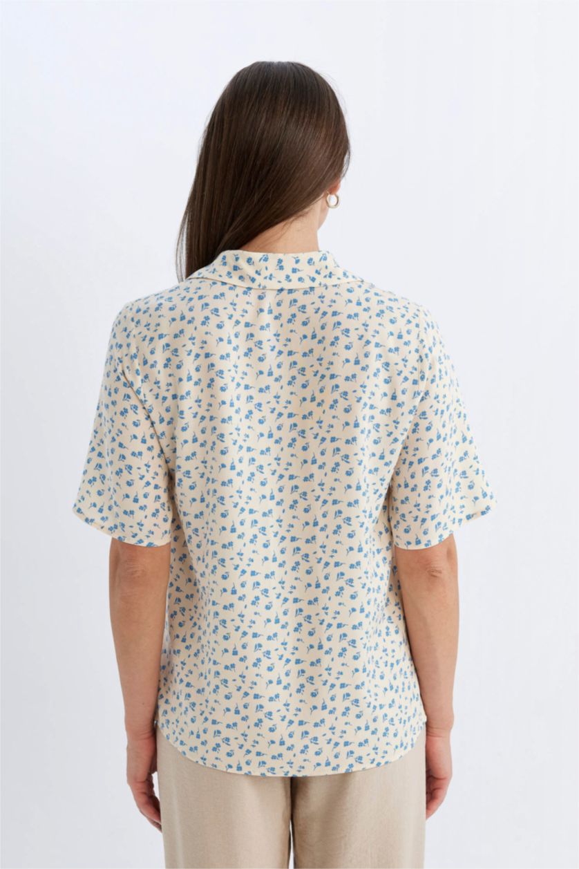 WOMAN Ecru Regular Fit Patterned Short Sleeve Shirt