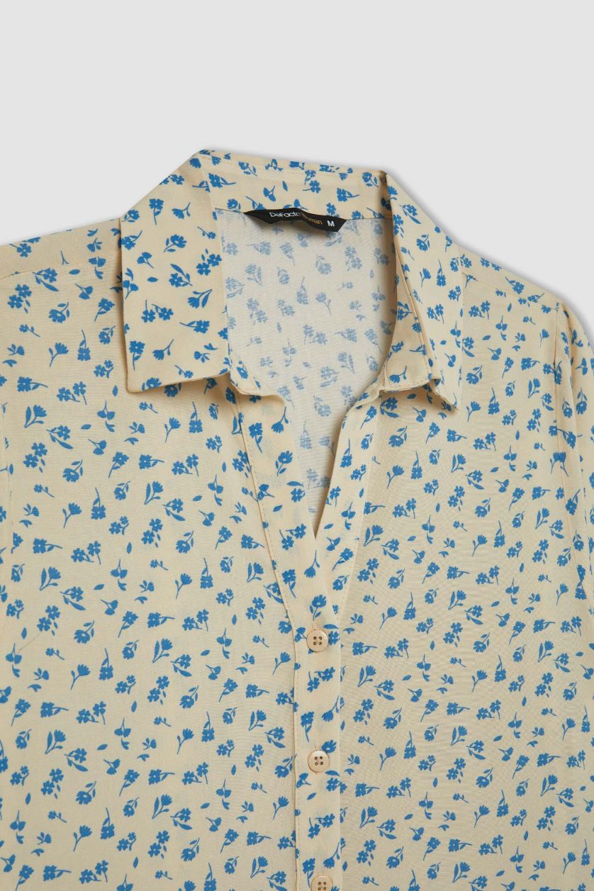 WOMAN Ecru Regular Fit Patterned Short Sleeve Shirt