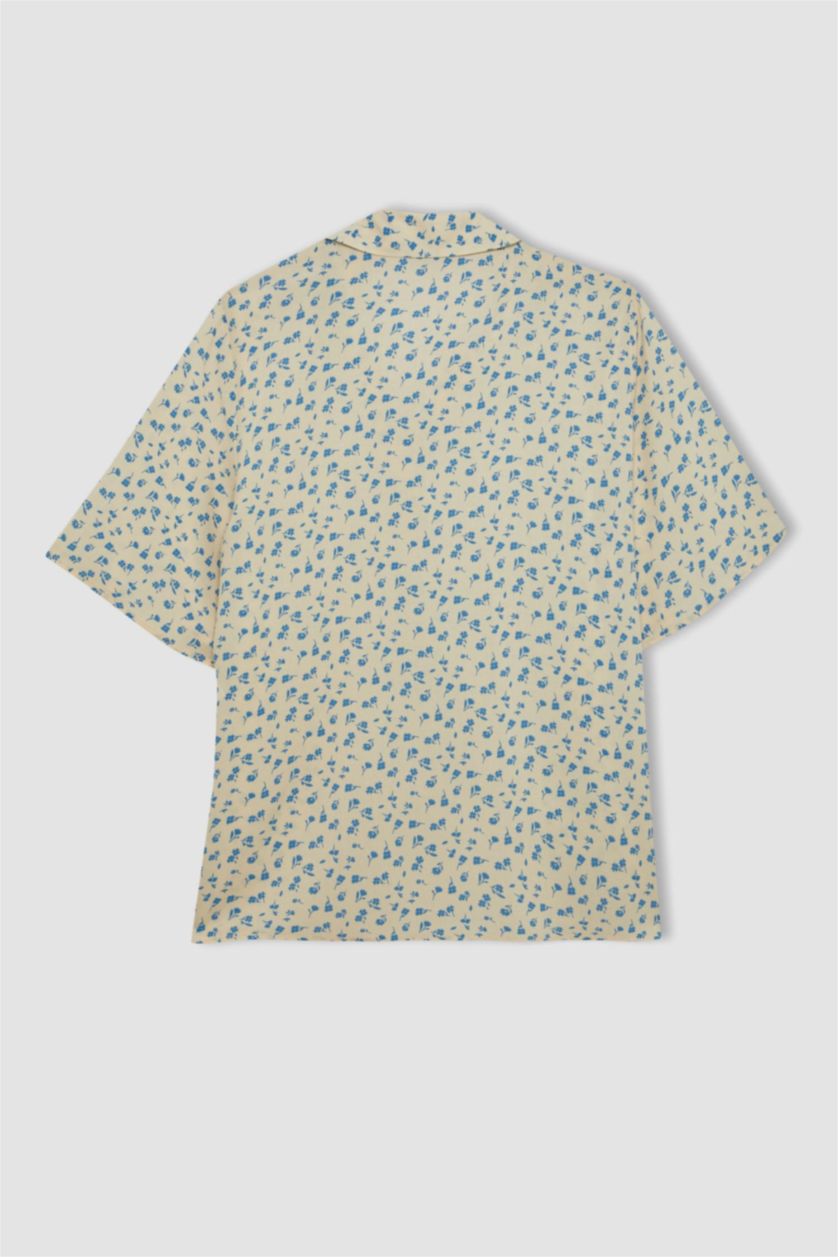 WOMAN Ecru Regular Fit Patterned Short Sleeve Shirt