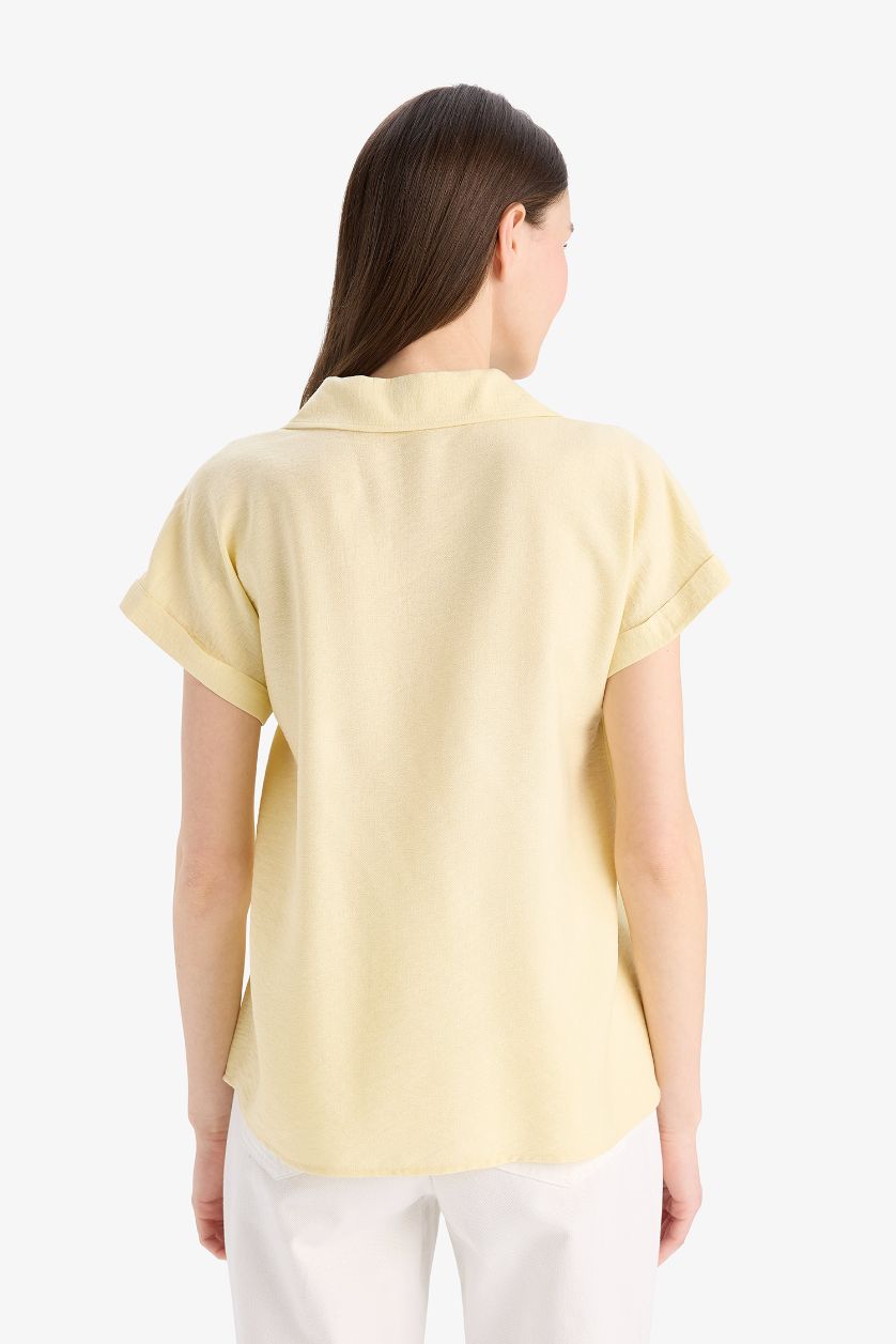 Әйелдерге Ашық Сары қалыпты пішім Қысқа жеңді көйлек