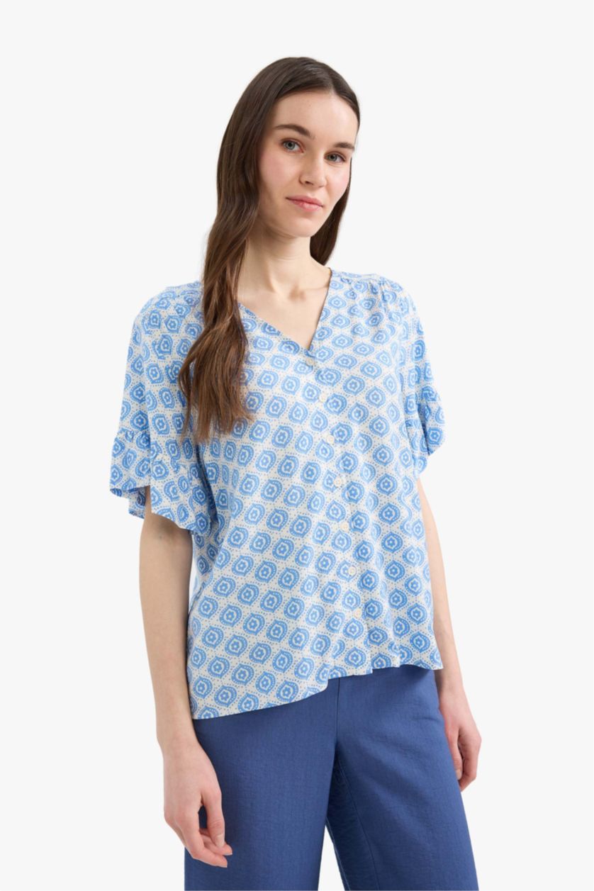 Әйелдерге Көк қалыпты пішім Қысқа жеңді көйлек