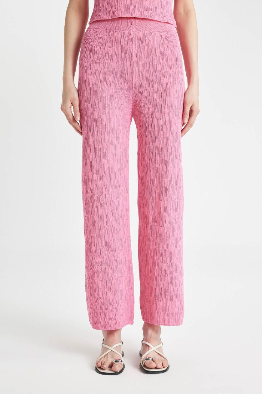 Kadın Fuşya Wide Leg Geniş Bol Paça Basic Düz Pantolon