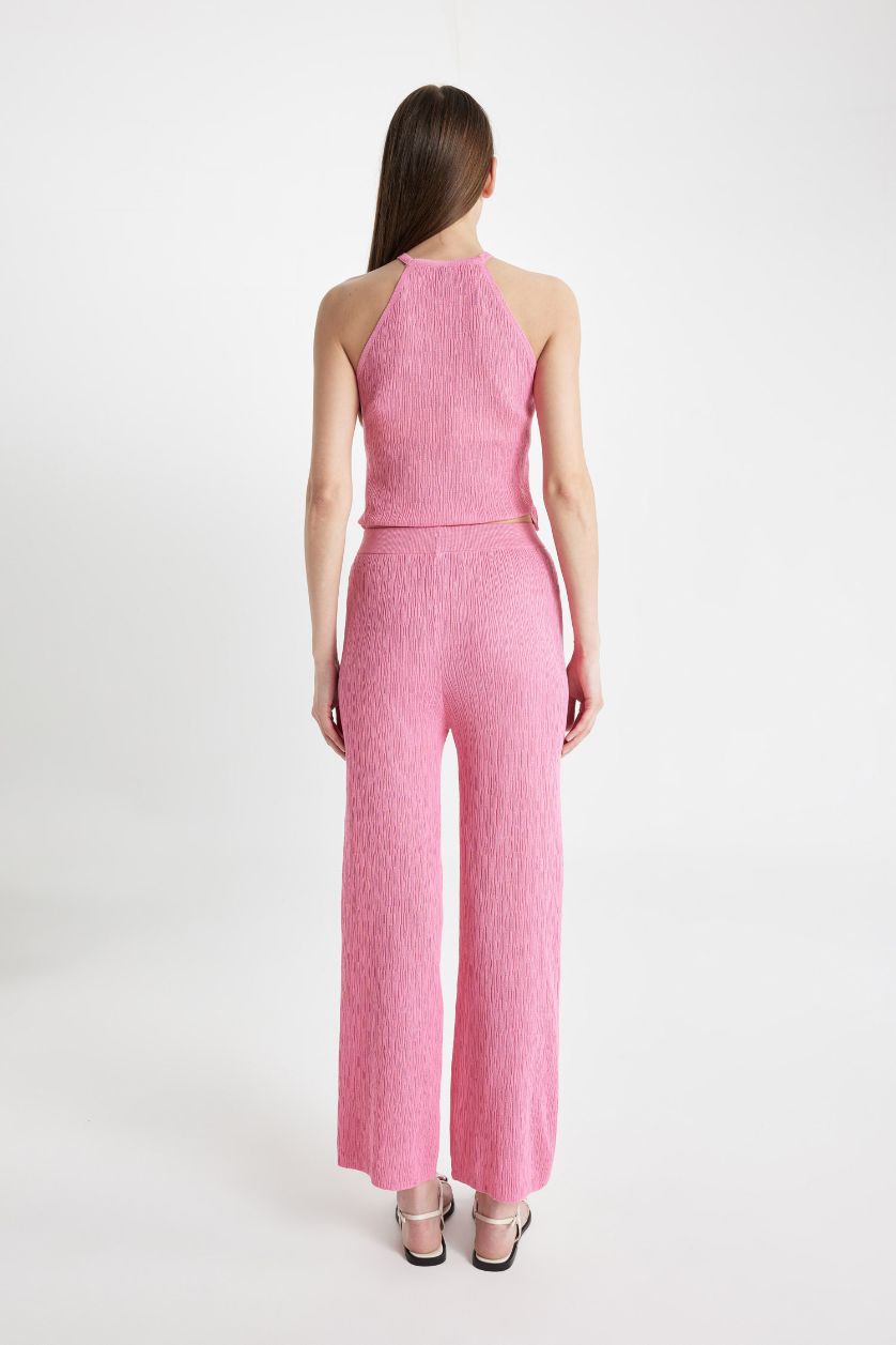 Kadın Fuşya Wide Leg Geniş Bol Paça Basic Düz Pantolon