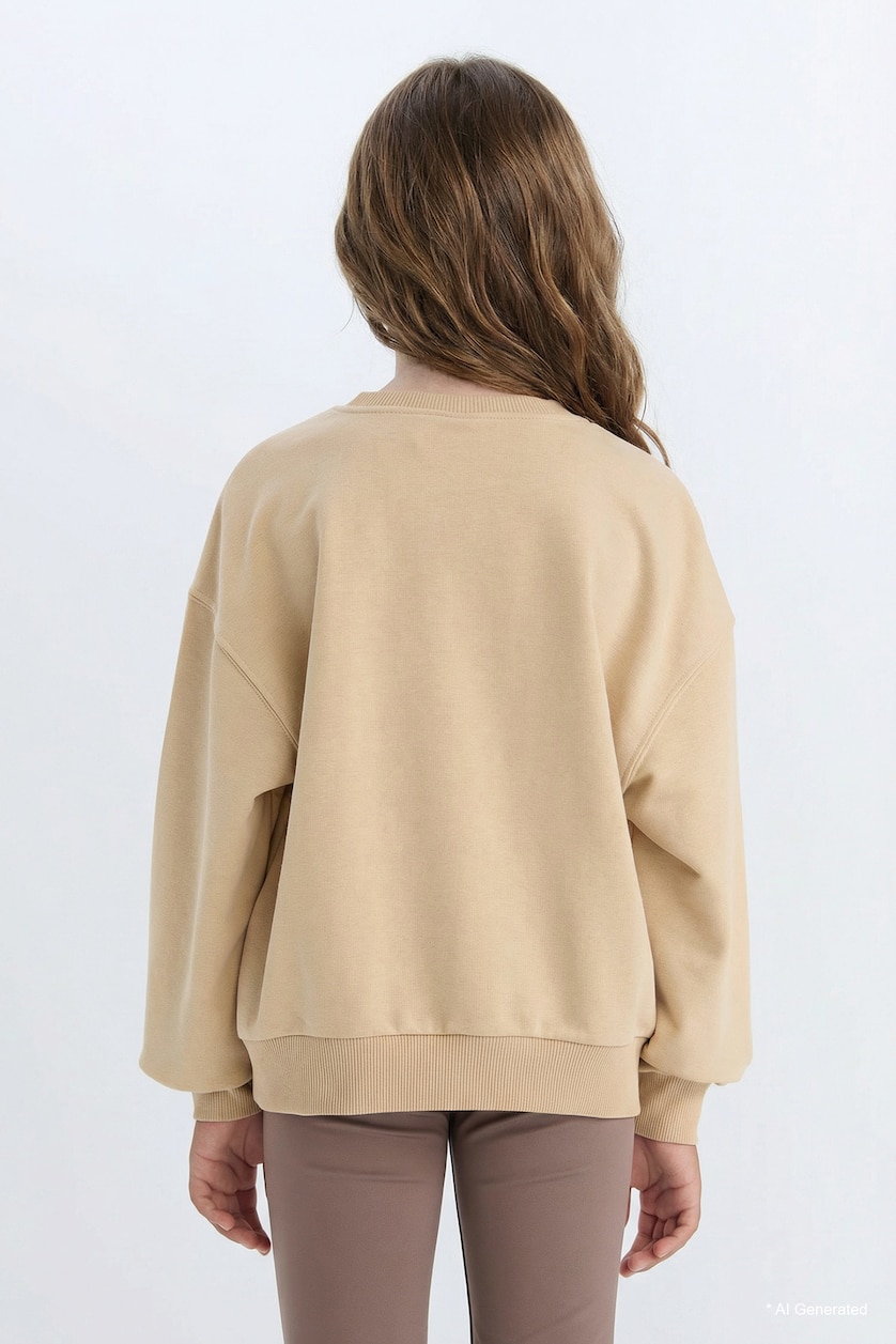 Kız Çocuk - Genç Kız Bej Kız Çocuk Star Wars-Mandalorian Relax Fit Bisiklet Yaka Sweatshirt