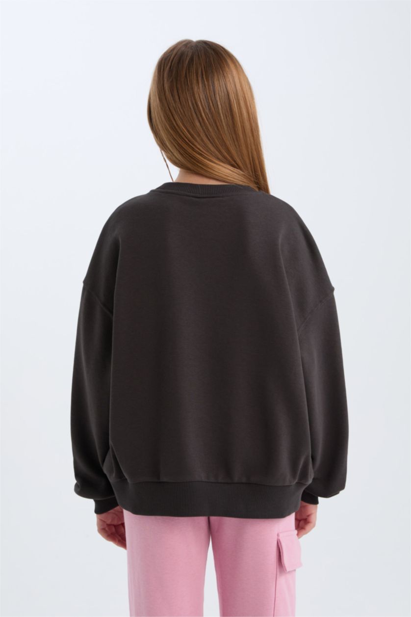 Kız Çocuk - Genç Kız Antrasit PowerPuff Girls Oversize Geniş Kalıp Bisiklet Yaka Sweatshirt Kız Çocuk