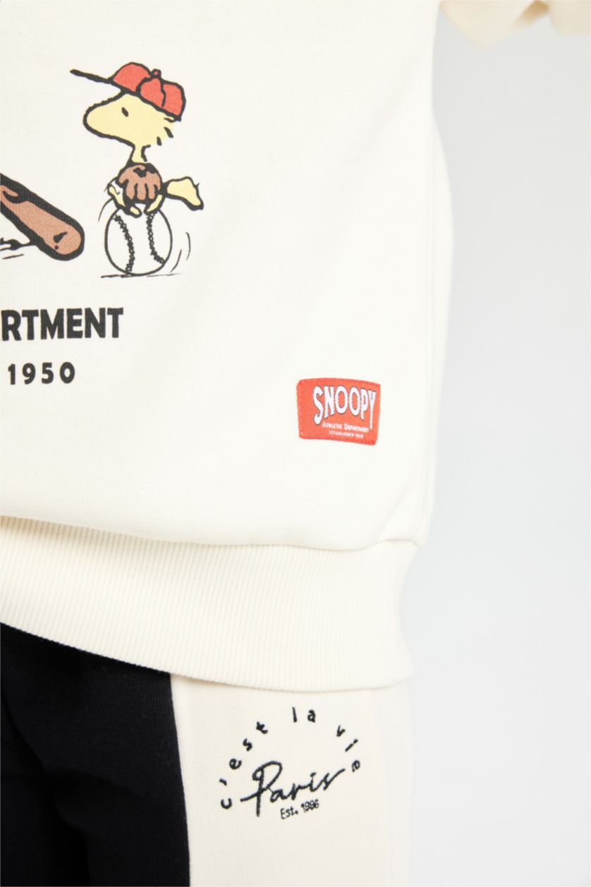 Kız Çocuk - Genç Kız Ekru Snoopy Oversize Geniş Kalıp Bisiklet Yaka Sweatshirt Kız Çocuk