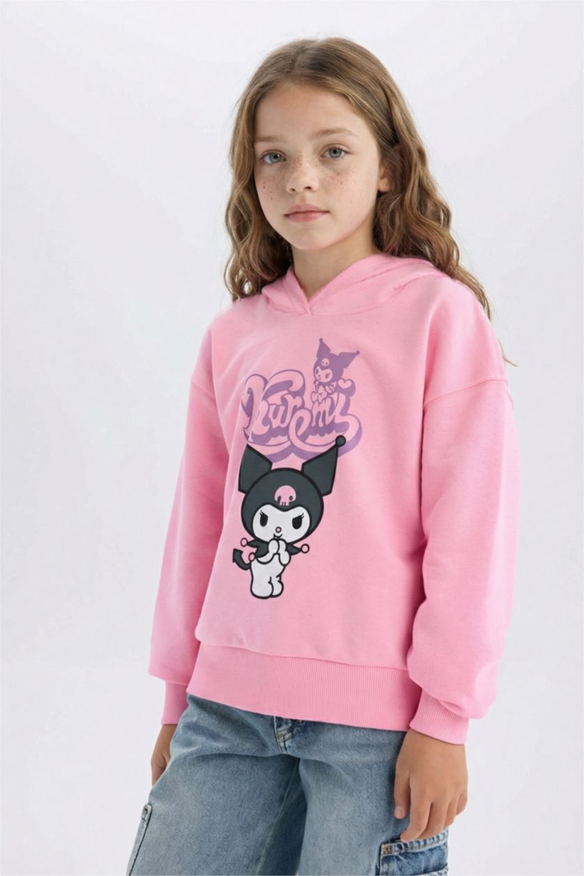 Kız Çocuk - Genç Kız Pembe Hatsune Miku Oversize Geniş Kalıp Kapüşonlu Sweatshirt Kız Çocuk