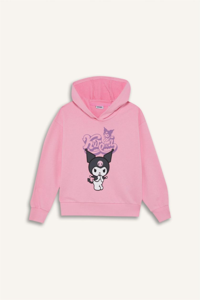 Kız Çocuk - Genç Kız Pembe Hatsune Miku Oversize Geniş Kalıp Kapüşonlu Sweatshirt Kız Çocuk