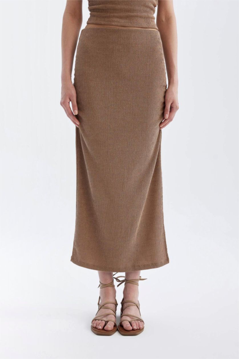 WOMAN Vison Straight Fit Normal Waist Crepe Midi Skirt