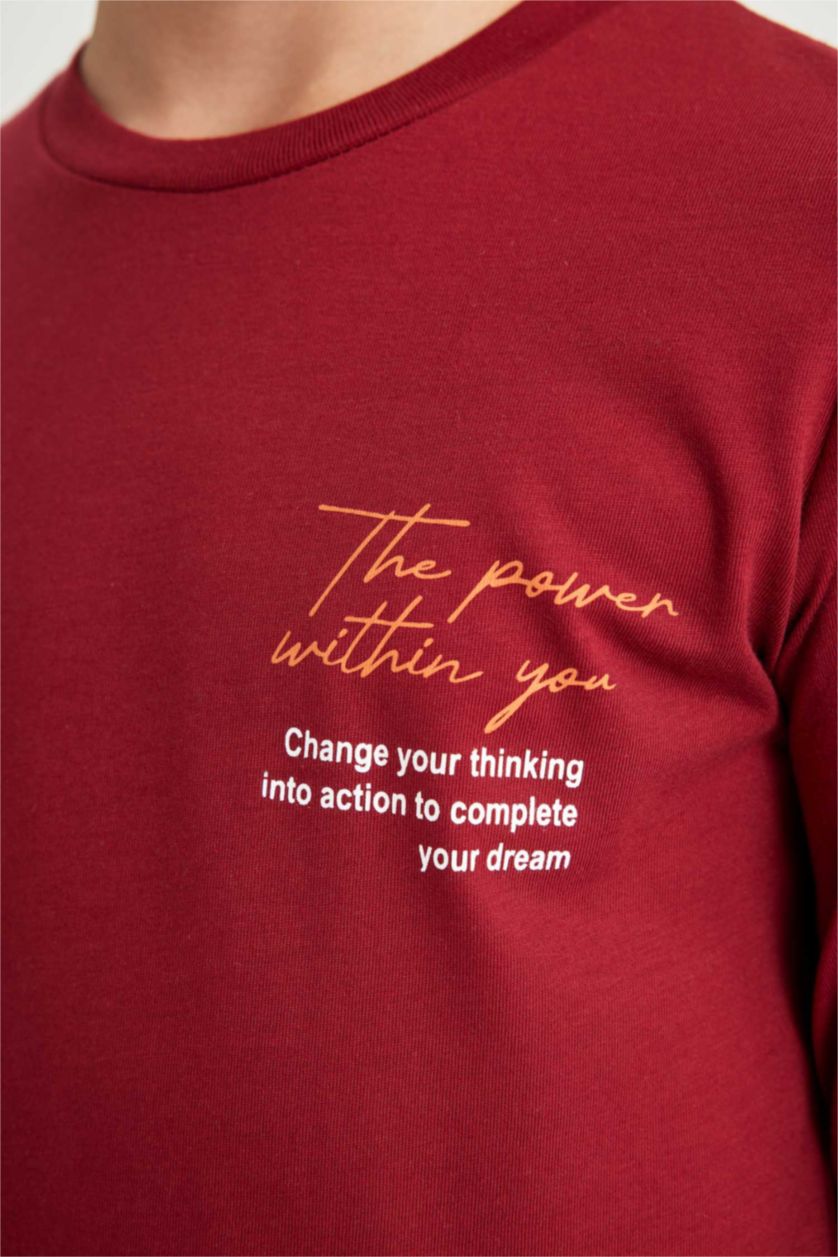 Erkek Çocuk - Genç Erkek Bordo Erkek Çocuk Pijama Takımı Baskılı Uzun Kollu Üst Uzun Alt